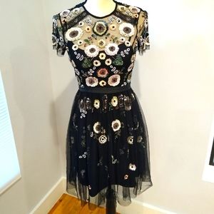 Needle & Thread Dress Black Floral Woodland Tulle Sequins and Beads Size 4